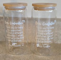 Godparents Godfather Godmother Nino Nina 16 oz Glass Cups Tumblers