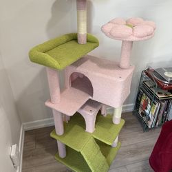 Like New- 54” Floral Pink & Green Kitten Small Cat Tree