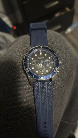 Bulova Chronograph Watch Blue Rubber Strap