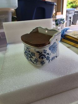 vintage Blue Danube porcelain wall-mounted salt box