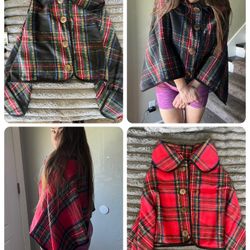NEW Top It Off Accessories BLACK & RED Plaid pull over shawl Top cape Winter