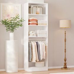 79" Closet Storage System, Wardrobe With Storage Compartments And Hanging Zone