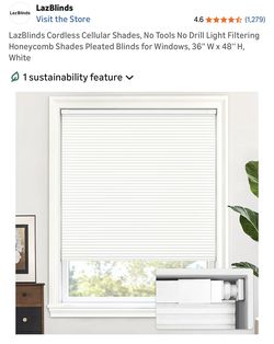 LazBlinds Cordless Cellular Shades, No Tools No Drill Light Filtering Honeycomb Shades Pleated Blinds for Windows, 36'' W x 48'' H, White
