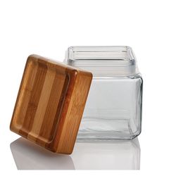 Home Basics 42 oz Glass Square Jar with Bamboo Lid