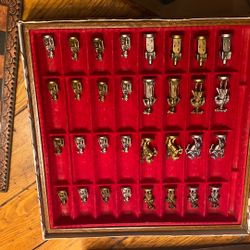Vintage Metal Chess Set And Board