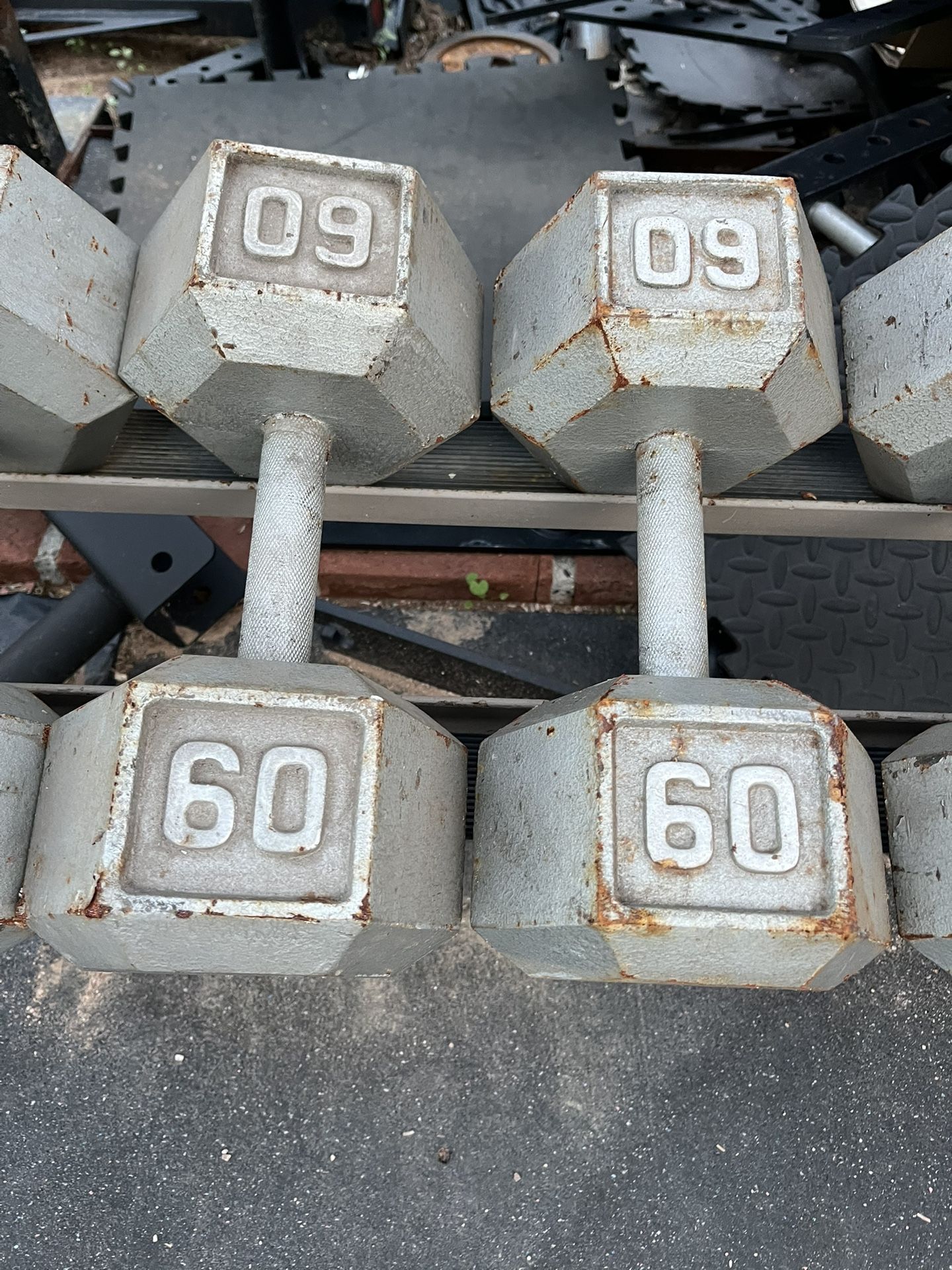 60lb Hex Iron Dumbbell Set Weights 