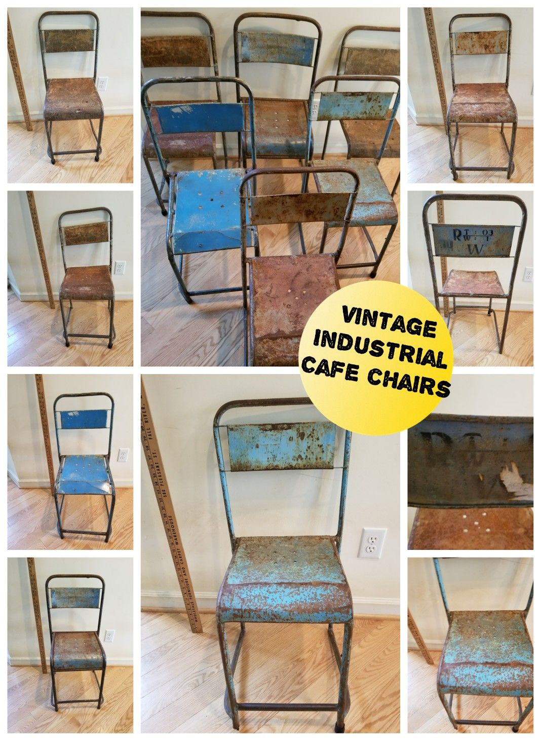 Vintage Industrial Cafe Chairs all uniquely different indoor outdoor use