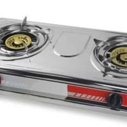 27,000 BTU Double Burner Stove Auto Ignition Outdoor Propane Portable Camping RV Cooking Range Adjustable Knob Countertop

