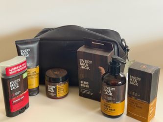 Every Man Jack Sandalwood Beard Kit + Goodfellow Leather Dopp Bag NWT