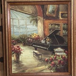 Beautiful piano and floral scene painting