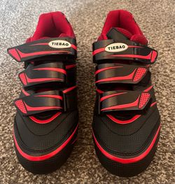 Tiebao Road Cycling Shoes – Size EU 44 (US Men's size 10.5) – Red – Includes Shimano-Compatible SPD Cleats