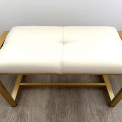 Modern Off-White & Gold Vanity Stool/Ottoman - Cushion - Glam Accent Bench