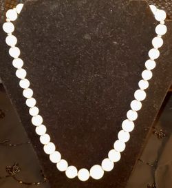 Vintage white satin glass like ball and gold accent  beaded  24-inch necklace.