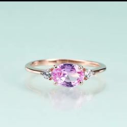 Lab Pink Oval Sapphire Rose Gold Plated Ring Size 7