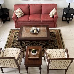 Ethan Allen Living Room Set With Sofa, Two Chairs, Coffee Table, And End Table