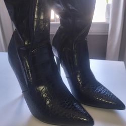 Black Faux Leather Thigh High Boots