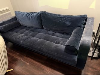 Navy Blue Velvet Channel-Tufted Sofa