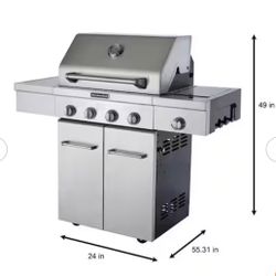 KitchenAid 4-Burner Propane Gas Grill in Stainless Steel with Side Burner and Grill Cover