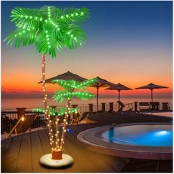 Lighted Palm Tree for Outside Patio Yard Party Pool - 6FT, 3-Tree-Solar