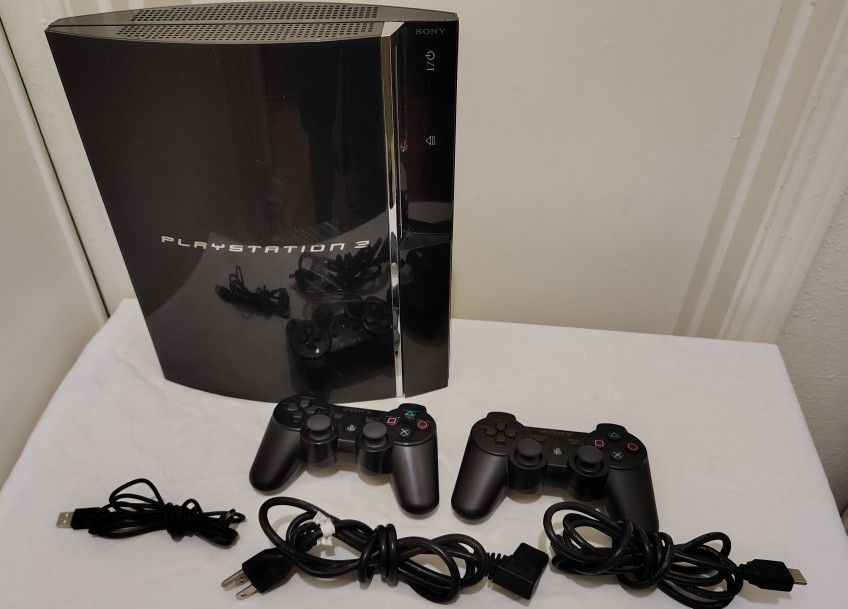 Sony PlayStation 3 Backwards Compatible Model CECHA01 With Controllers And Cables