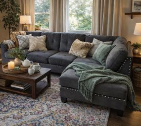 Brand new Ash black tweed velvet like sectional sofa