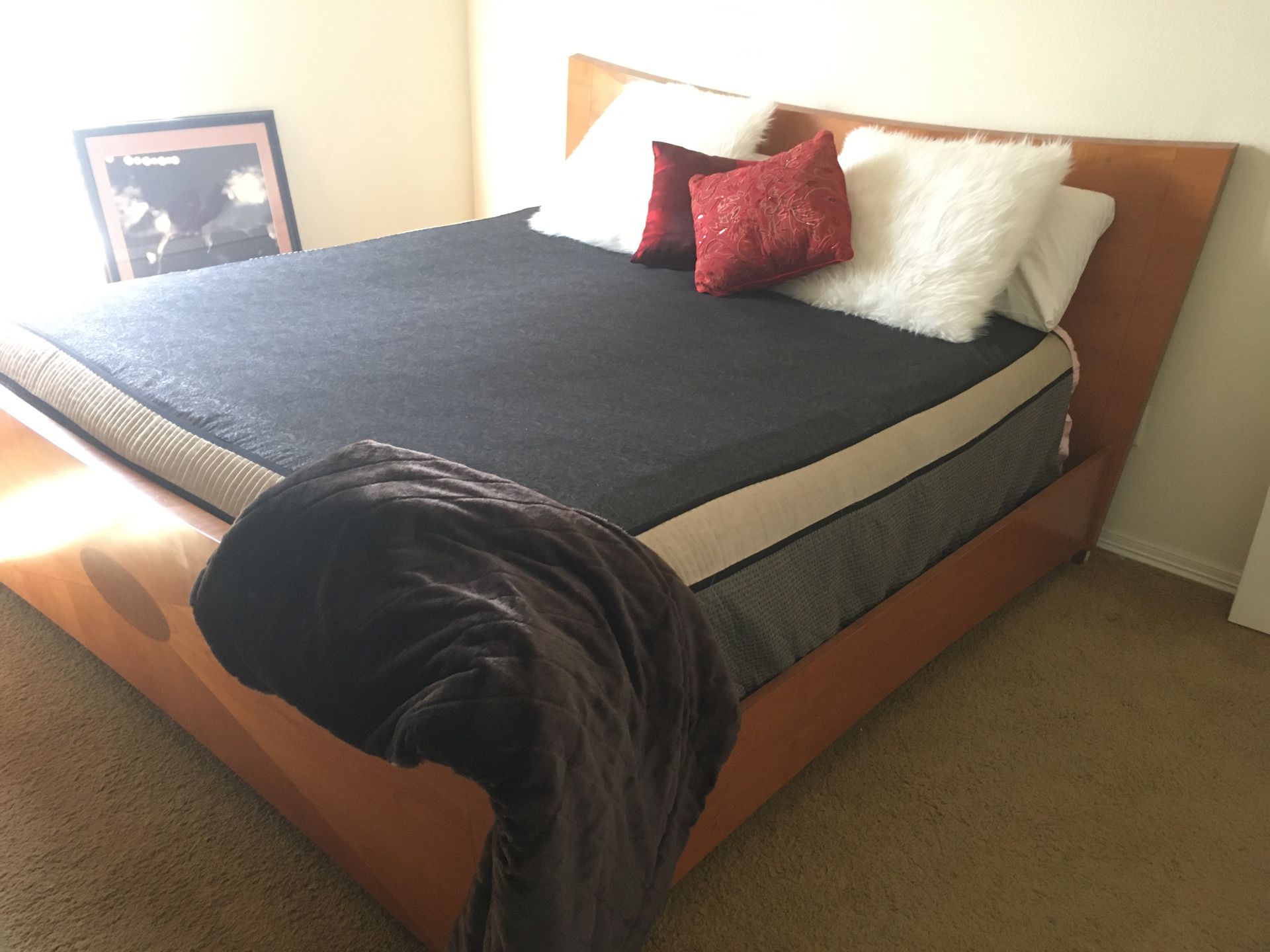 King size bed frame, mattress, with box spring