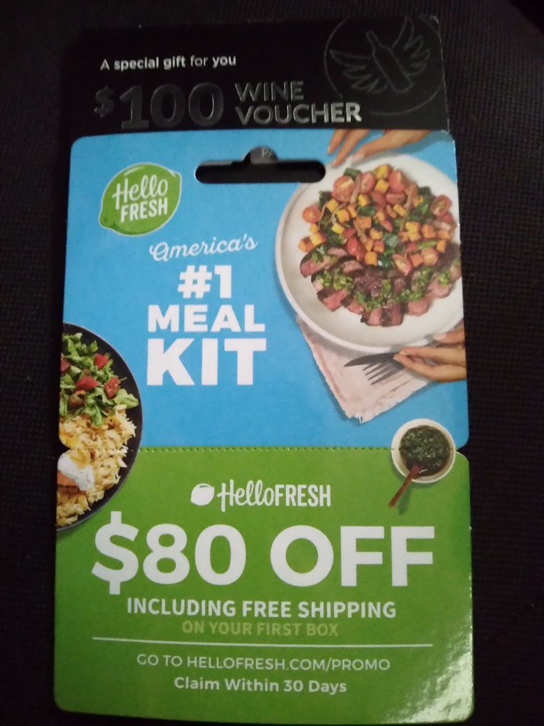 Free wine voucher & hello fresh food card. I can send you the codes over messaging:)