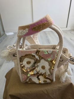 Boho Sequin Floral Mini Bucket Bag / Crossbody Purse America and Beyond brand