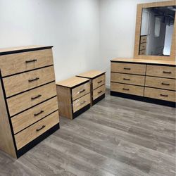 Dresser Whit Mirror, Chest And 2 Nightstands - Cómoda Con Espejo , Gavetero Y 2 Mesitas De Noche  