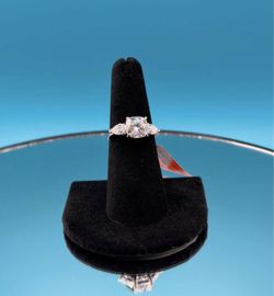 #161 Stunning 3.00 CTW Cushion Cut Moissanite Engagement Ring with Pear Side Stones. Size 6 & 7