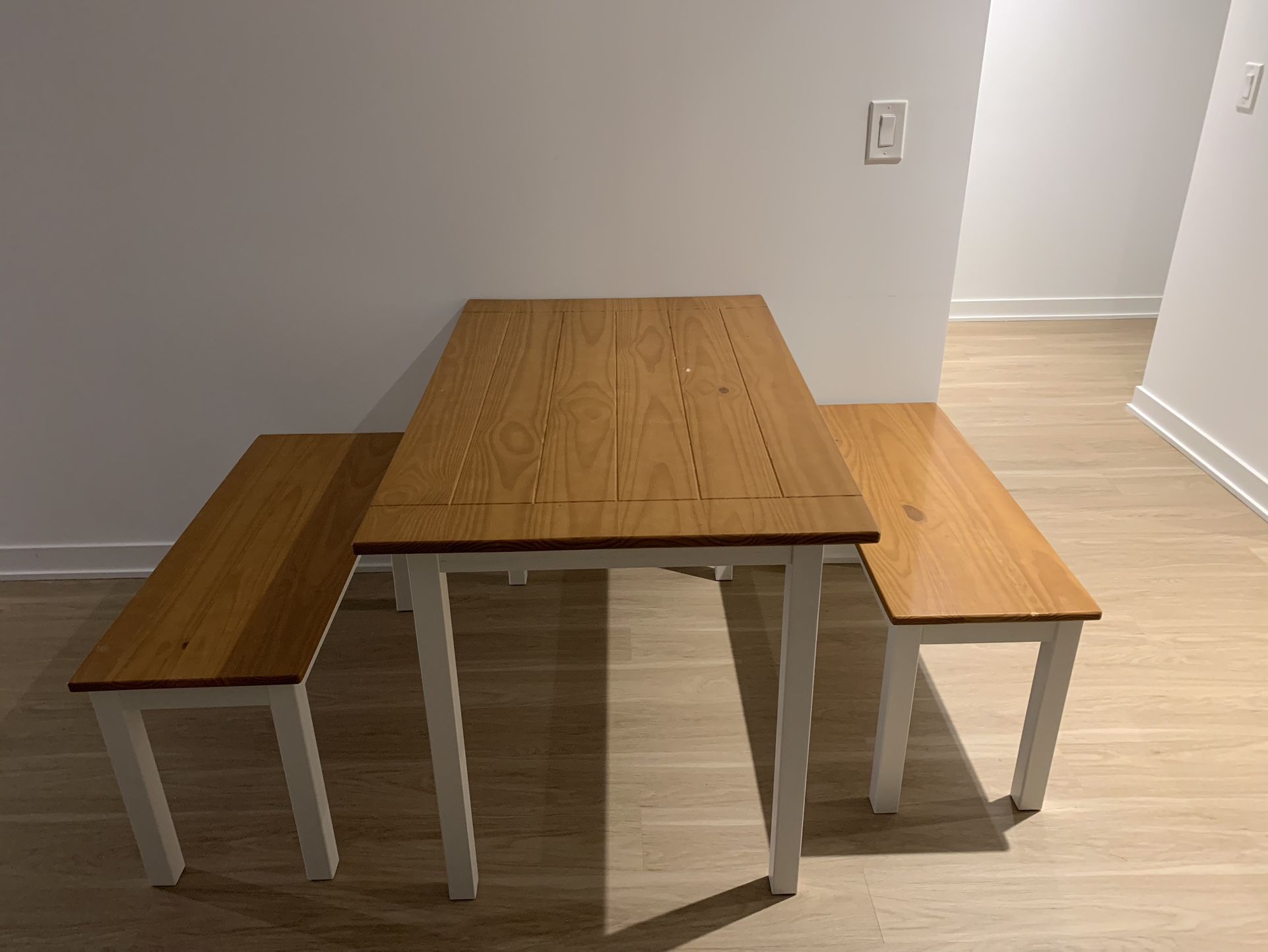 Zinus Becky Farmhouse Dining Table with 2 Benches