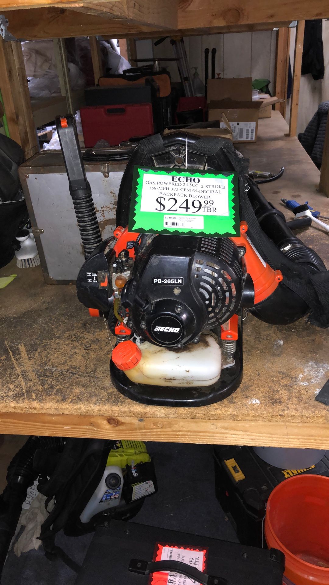 1003 Echo PB-265LN Gas Powered 24.5cc 2-stroke 158mph 375cfm 65- Decibel Backpack Blower 539597