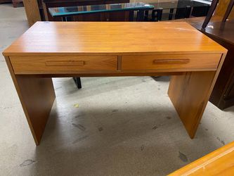 Teak Finished Modern 2 Drawer Desk