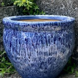 Blue and White Drip Glaze Ceramic Planter - 6.5”