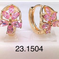 Pink  Zircons Earrings With Warranty 18K Gold Plating 