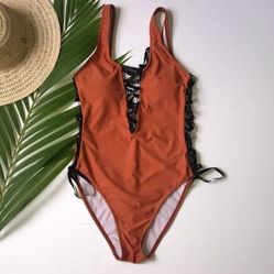 One piece terra-cotta orange swimsuit bathingsut Size Small