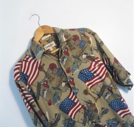 Vintage Camp Moda Rayon Button Up Shirt Made in Korea Size Large