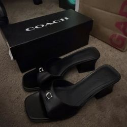 coach sculpted c block heel sandal kitten high heel  