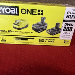 Ryobi 18V One+ 4.0 & 2.0Ah Lithium Starter Kit Batteries & Charger PSK106B New!