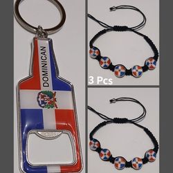 Dominican Key Holder Flag 🇩🇴 Beer Bottle Opener & Bracelet 3 Pcs