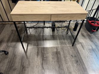 Wood Top Desk with Drawers and Metal Frame