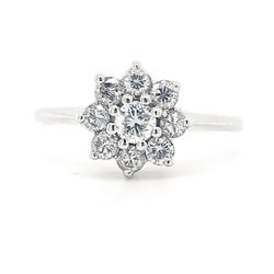 Round Brilliant Diamond Floral Halo 1/2 tcw Engagement Ring 14kt White Gold