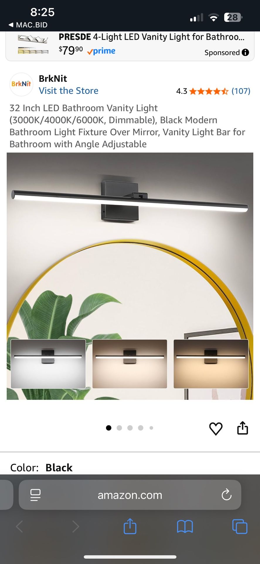 BrkNit 32” LED Bathroom Vanity Light
