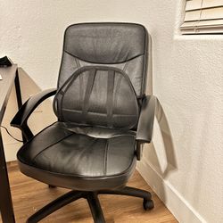 Black Leather Office Chair with Lumbar Support – Rolling Desk Chair