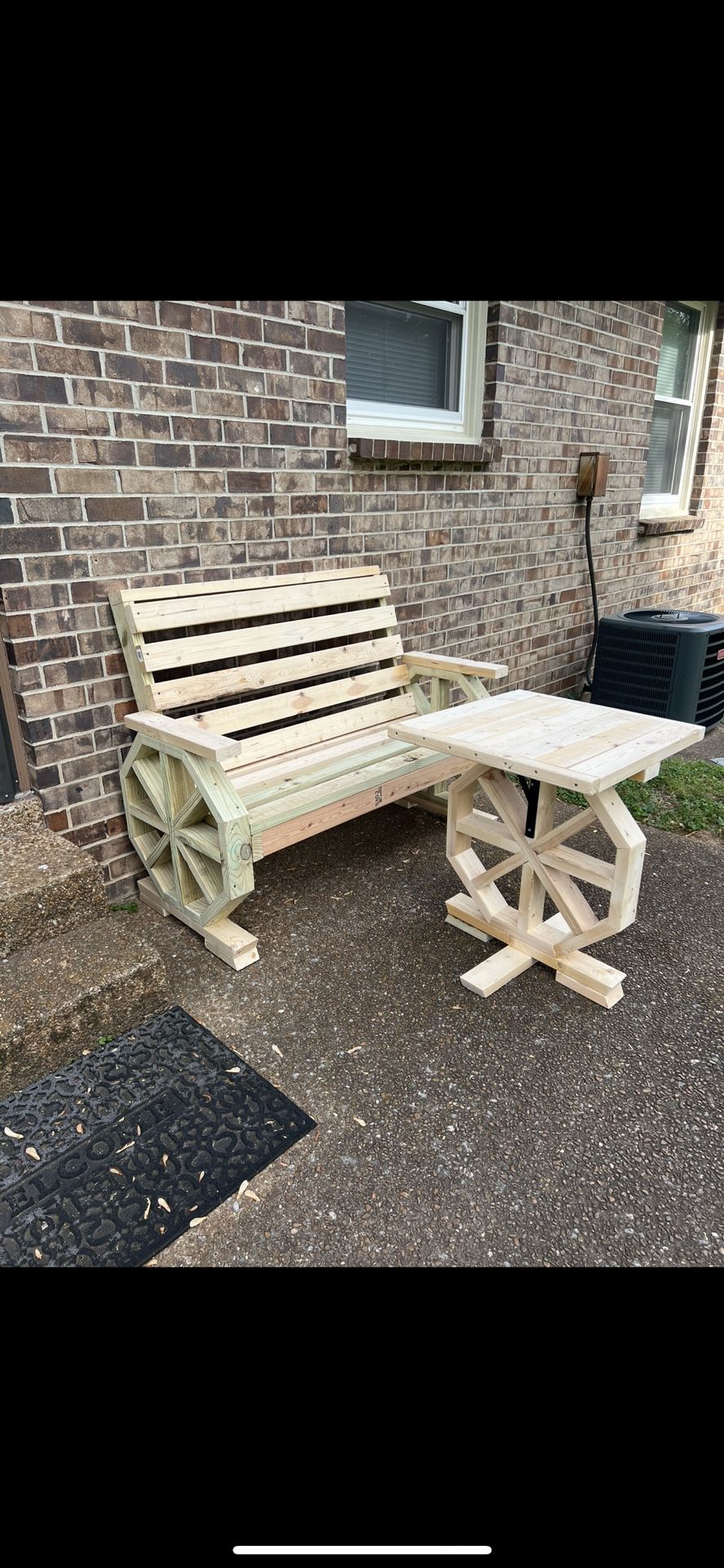Hand Made Wood Bench And Table For Patio