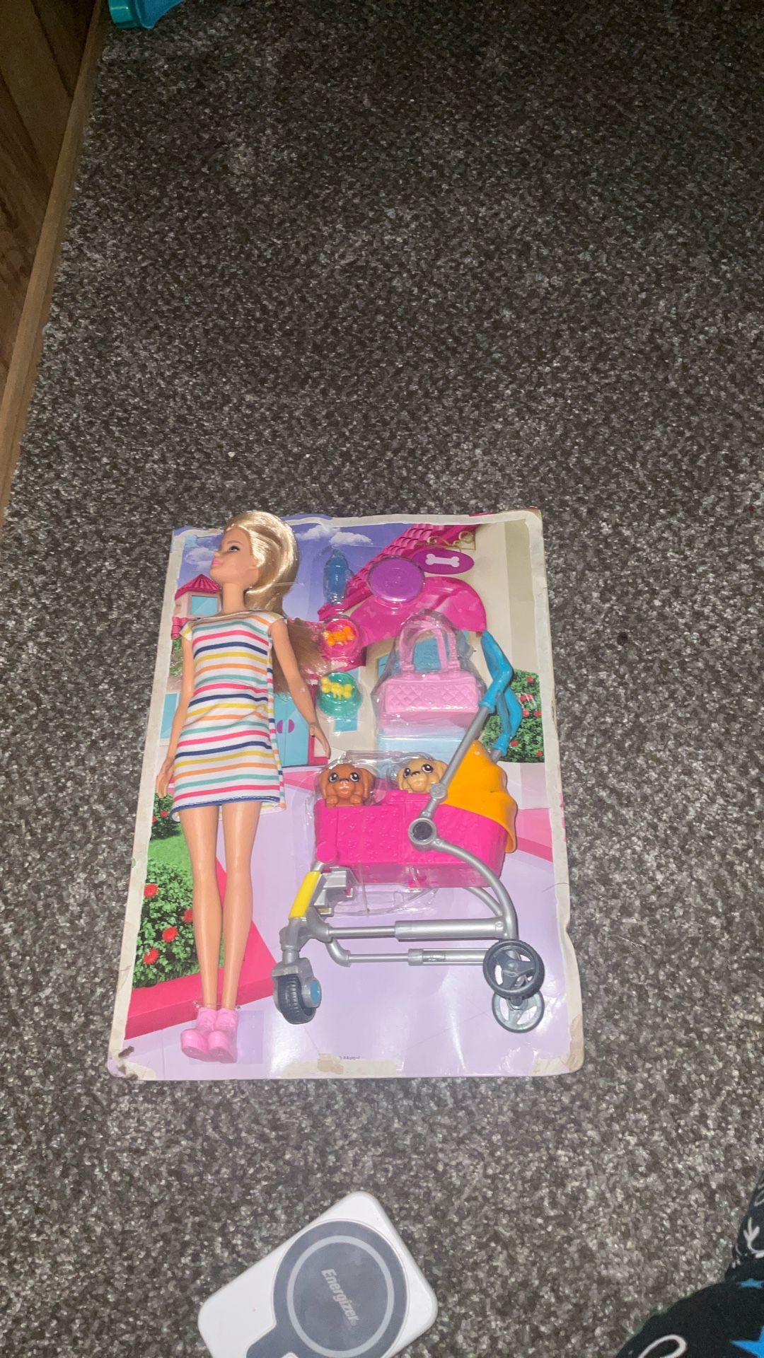 Barbie puppy dog set with stroller brand new box ripped open, but still attached