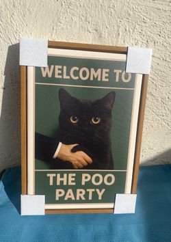 Welcome To The Poo Party Black Cat Canvas Wall Art