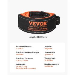 Recovery Tow Strap 3 inches, 8 feet 36,000 lbs Break Strength, Triple Reinforced Loop Straps, Tree Saver, Winch Line Extension Strap, Off Road Towing 