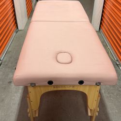 Saloniture Portable Massage Table Pink Foldable Wooden Frame w/ Carrying Case