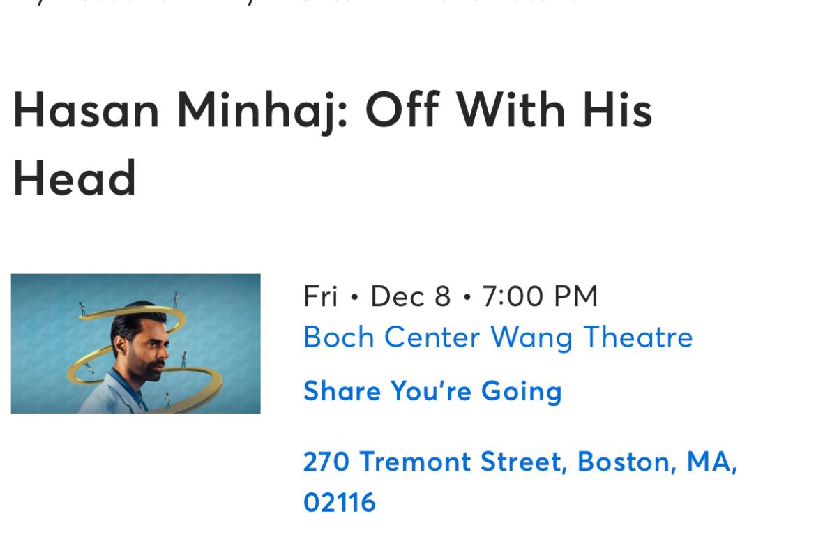 2  Tickets For Hasan Minhaj: Off With His Head Show